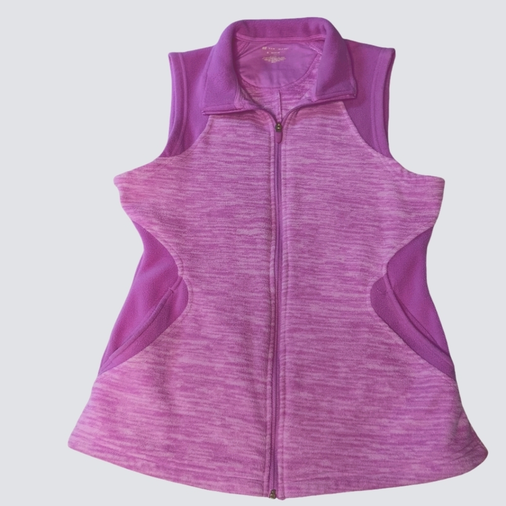 TEK GEAR Vest Women's Size Medium Heathered Pink Fleece Pockets Zip Front